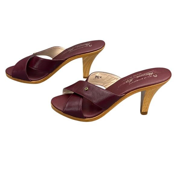 Etienne Aigner Vintage 70s Oxblood Leather Wooden Heel Mule Slide Women 6.5 - Picture 3 of 8